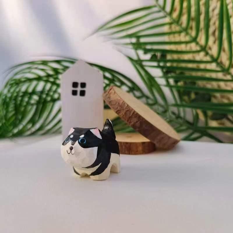 Desktop Accessories Mini Wooden Animal Figurine Painted Cute Kitten Sculpture Creative Cat Dog Statues Birthday Holiday Gift