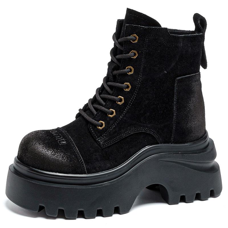 

Martin boots inner height increase women s shoes autumn and winter new leather boots 10CM shoes platform casual shoes short boots tide A5057 39 чёрный