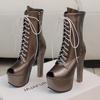 Women's high-heeled cool boots, sexy European and American style waterproof platform thick heel large size fish mouth shoes