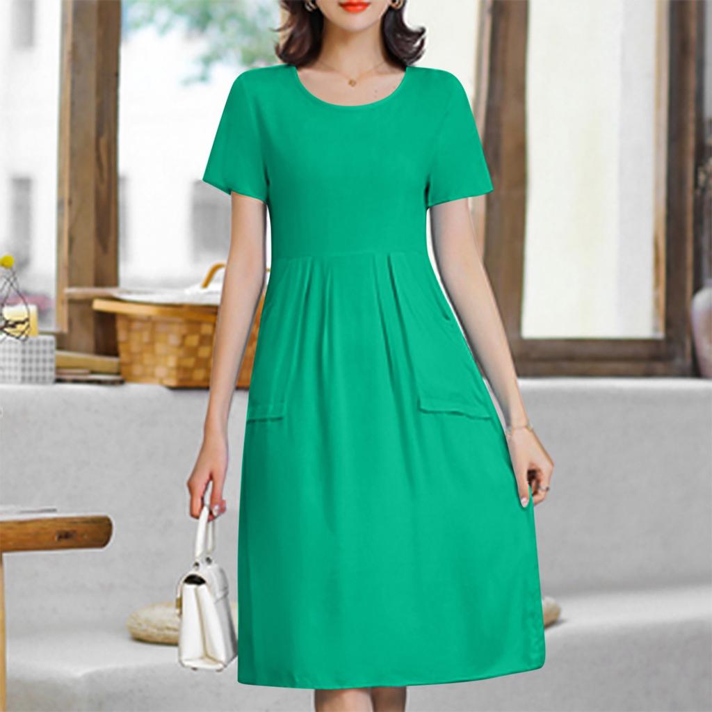 Women's Fashionable And Trendy Round Neck Loose Short Sleeved Solid Color Dress In Plus Size