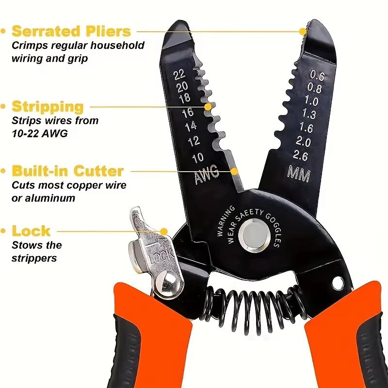 1pc 7Inch 10-22 AWG Wire Stripper Cutter Pliers Multi-Functional Professional Crimper Tools For Electrician And Network Cabling
