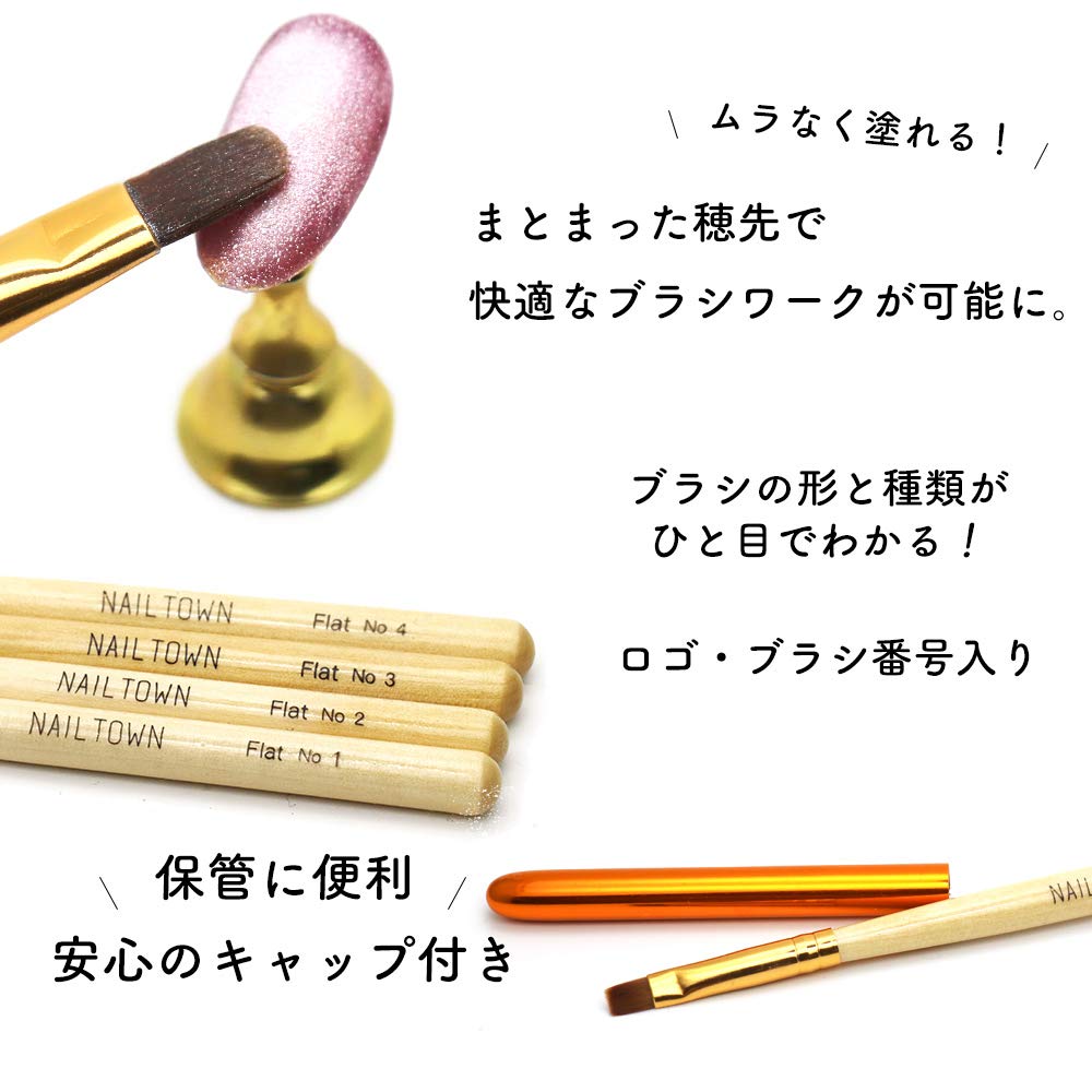 iro gel Nail Tools NAILTOWN Gel Brush Set with Caps Oval Flat Gel Brushes for Resin and Care Nylon Brushes (Iro Gel) 4-Piece - Self-Nail - Flat