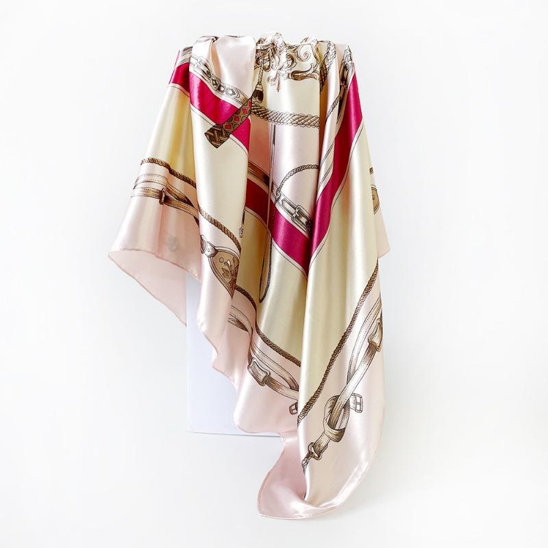 Versatile chain 90cm silk scarf square scarf high-end women's shawl retro printing satin bag headscarf