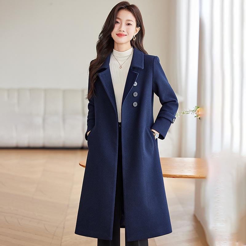Women's Slim-Fit Gray Wool Trench Coat - High-End, Thickened, Long for Autumn/Winter 2025