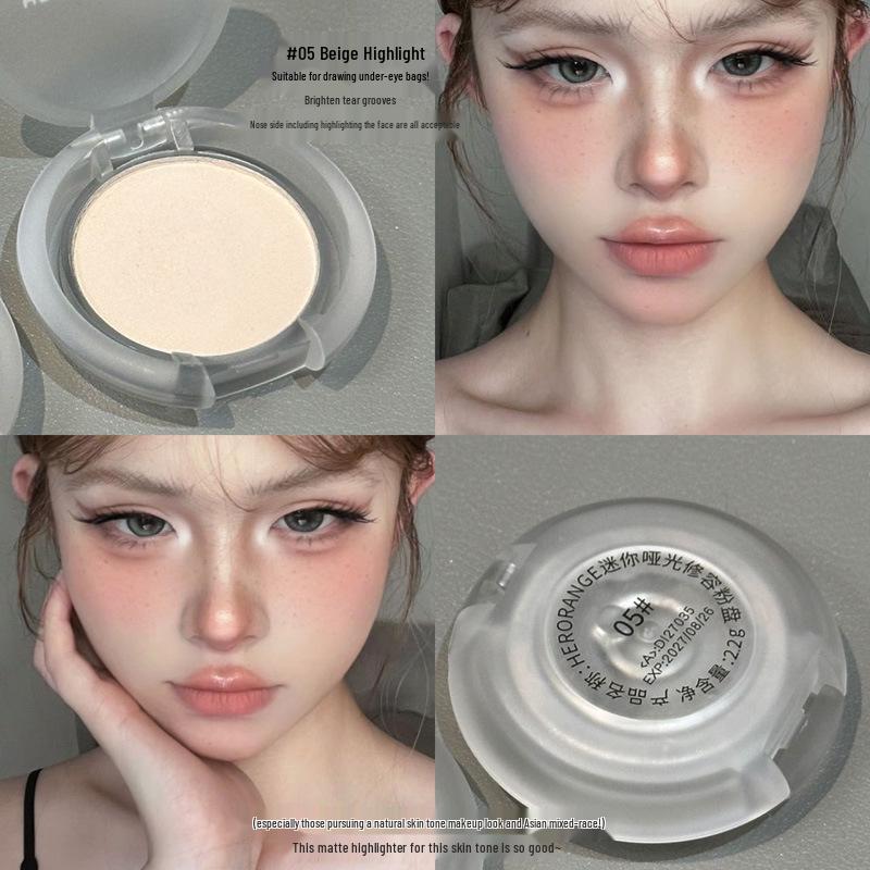 HERORANGE Mini Contour & Highlight Matte Powder - Natural Brightening Compact