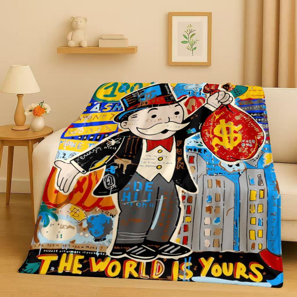 3D Rich Game Monopoly Money Dollar Cartoon Flannel Blanket,Ultra Soft Warm Plush Throw for Home Bedroom Bed Sofa Cover Kids Gift