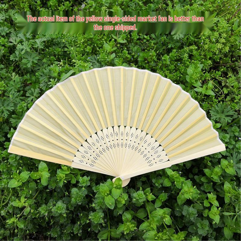 Beige Bamboo and Silk Multi-Color Cloth Fan for Weddings and Gifts