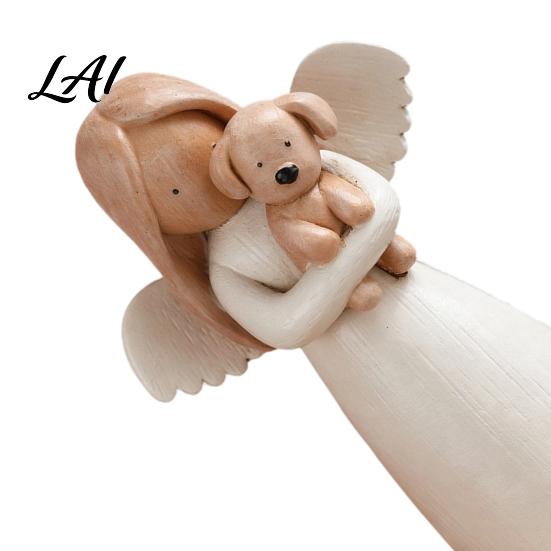 Nordic Style Angel Figurine Holding Puppy Figurine Cute Dog Resin Statue for Home Cozy Atmosphere Desktop Ornaments Desk Decor Handcrafted