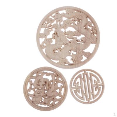 3 pezzi Applique decorative rotonde in legno Decalcomania Onlay per mobili 8/10/12 cm