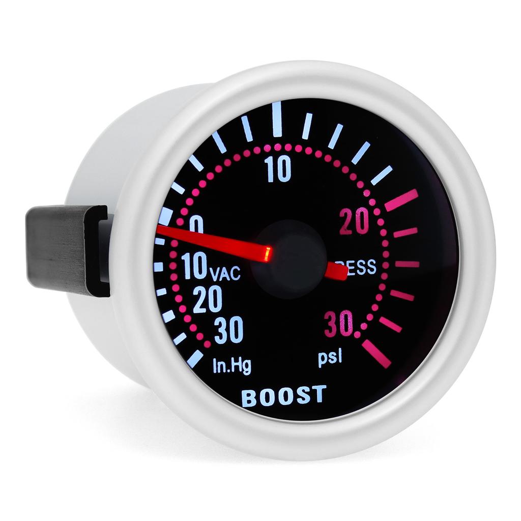 Universal 2" 52mm Turbo Boost Gauge -30~30PSI Smoke Lens 12V Petrol Racing Car Boost Pressure Indicator Meter Auto Boost Meter