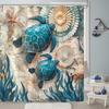 Sea Turtle Shower Curtain Ocean Map Starfish Shell Art Marine Life Design Beach Theme Bath Decor Waterproof Fabric