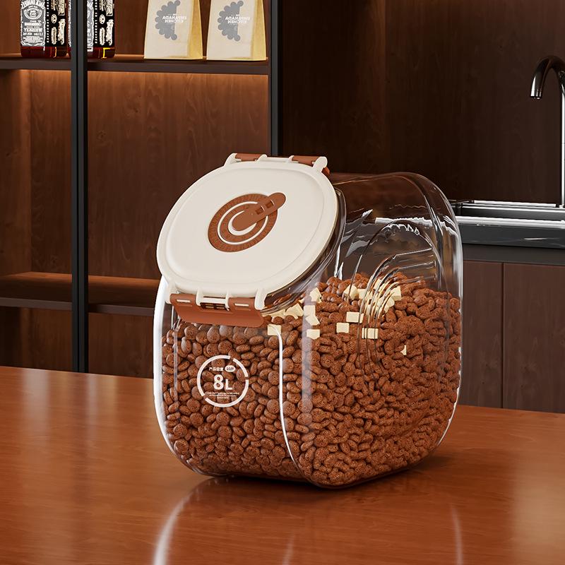 Large Capacity Sealed Moisture-Proof Pet Food Storage Bucket, Transparent for Cat and Dog Food