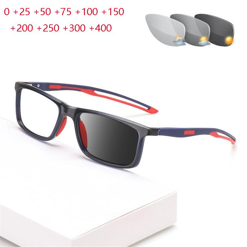Sport Comfortable Sun Photochromic Gray Square Presbyopic Glasses Man Fashion Uv400 Elderly Glasses Power 0 +25 +50 To +400