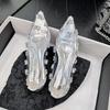 Silver Transparent Rhinestone High Heels Women 2025 Summer Banquet Red Bottom Fine Heel Crystal Wedding Shoes Tacones Mujer