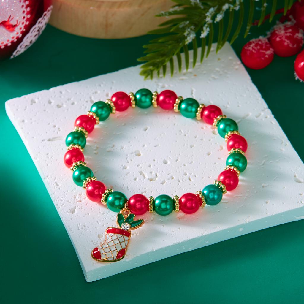 Pulseiras Coloridas Clássicas de Natal com Contas para Mulheres Fofas Pingentes de Papai Noel, Árvore de Natal, Boneco de Neve Pulseiras Joias de Amizade