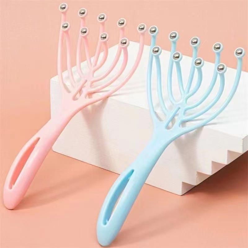 

1 Pc Head Massager Scalp Neck Comb Roller Five Finger 9 Claws Steel Ball Hand Held Relax Spa Hair Care for Hair Stress Relief синий