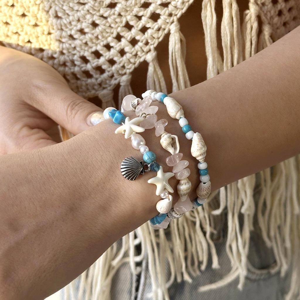 Bohemia Starfish Conch Beads Bracelet For Women Handmade Irregular Crystal Stone Beaded Bracelet Summer Beach Party Jewelry Gift