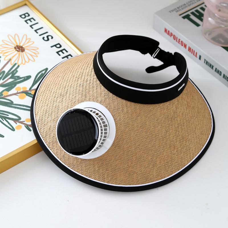 Wide Brim Sun Hat With Built-In Fan Summer Cap Outdoor Straw Visor Hat With Solar/Usb Powered Fan For Camping Fishing Hiking