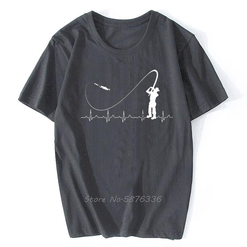 Fishinger Heartbeat T Shirt - Funny Fish Fisherman Gift Idea Fashion Men T-Shirt Fashion Short Sleeve Cotton Tees Men's Clothing