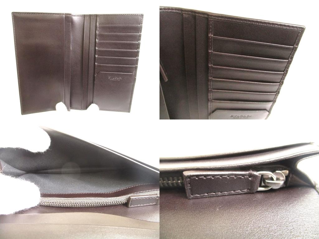 Authentisches BVLGARI Octo Dunkelbraunes Leder Klappe Lange Geldbörse #b021 Geöffnete Schachtel