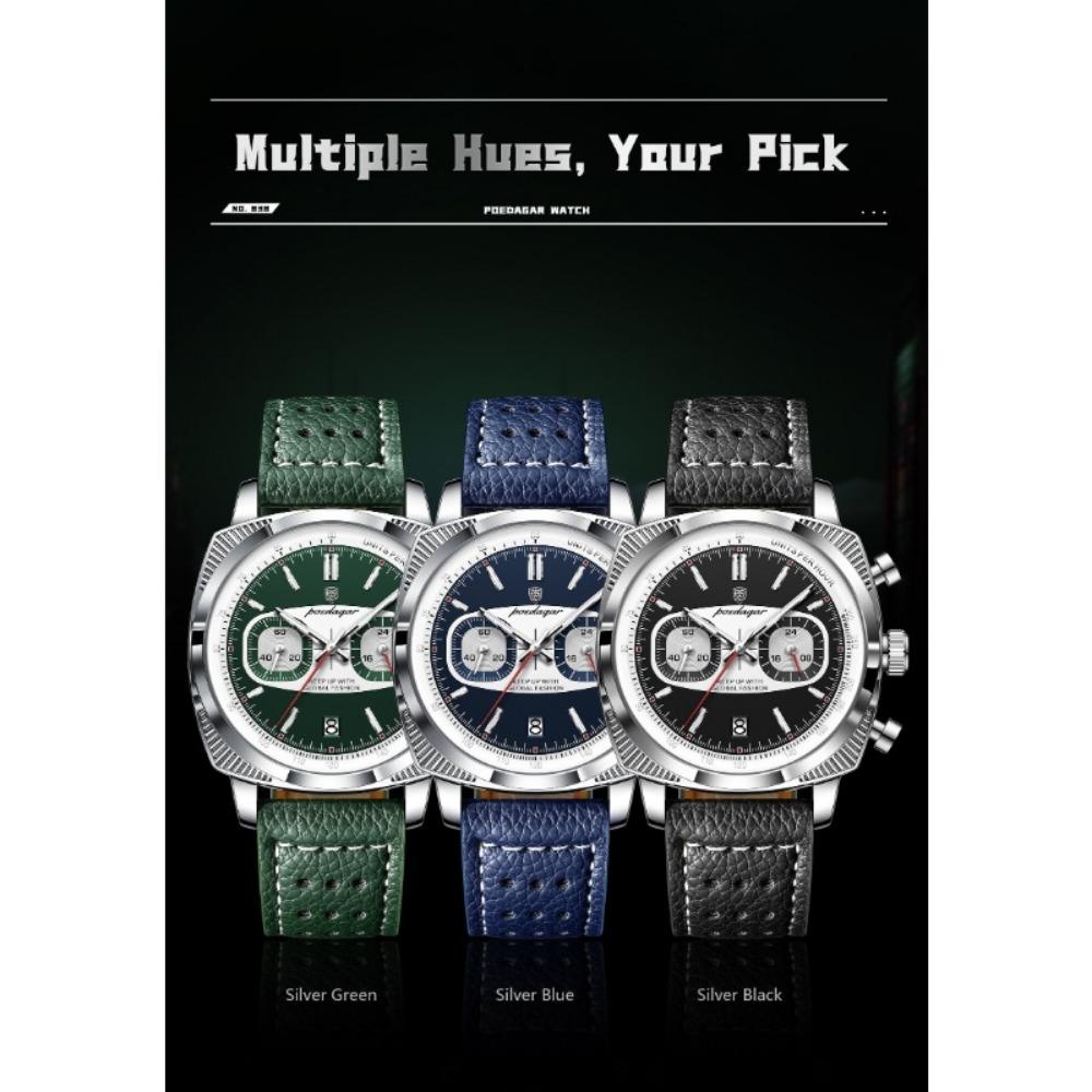 POEDAGAR Original Fashion Men Clock Luminous Waterproof Chronograph Date Watch for Man Luxury Leather Quartz Watches Reloj
