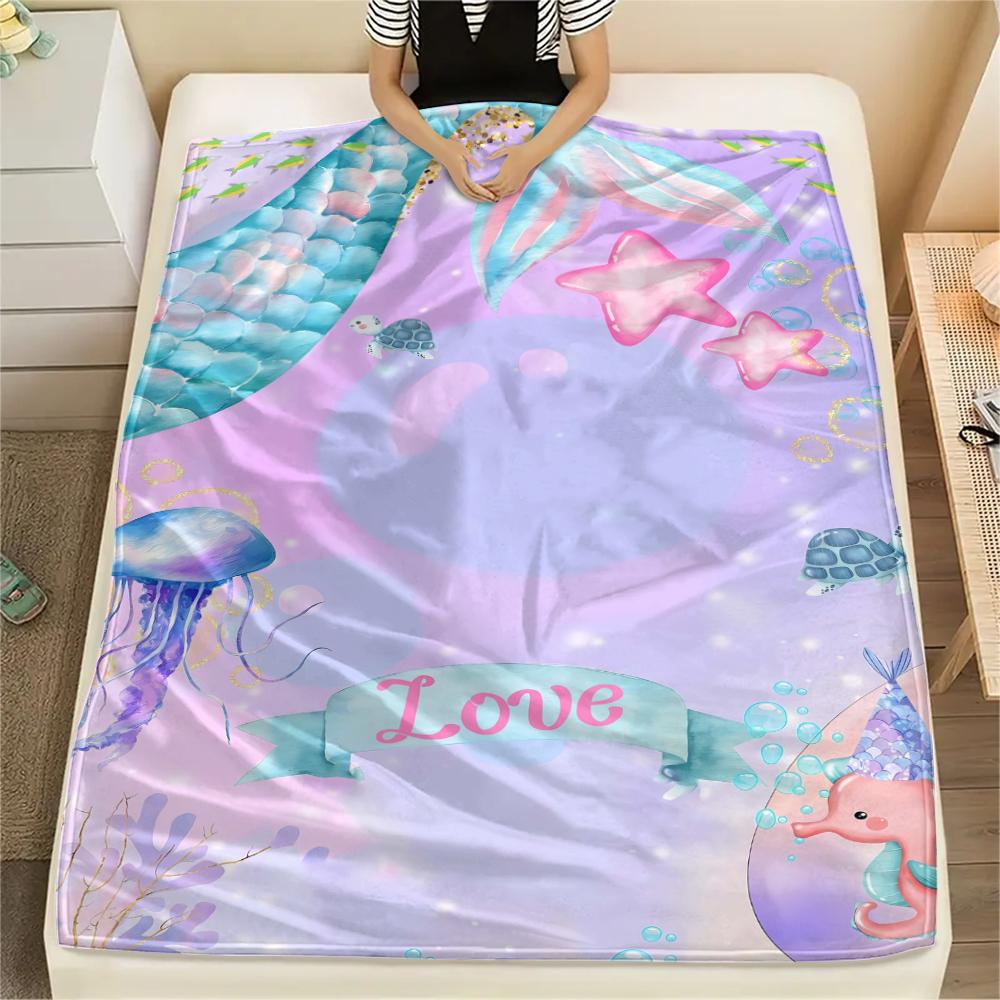 Mermaid and Stars Print Flannel Blanket,High Quality Comfortable for All Seasons,Home Decor,Warmth and Comfort,Perfect for Christmas Gifts