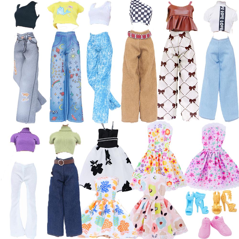 2 Pcs/Set Fashion Doll Clothes Daily Wear Tops Pants Mini Dress Gown with High Heels Shoes Sport Boots