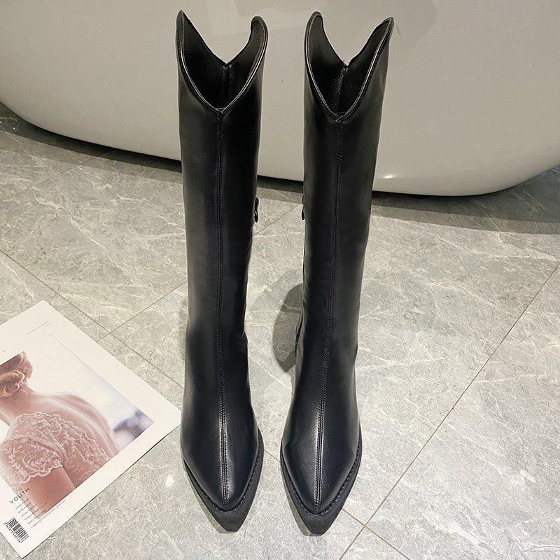 

Fashion New Women Boots Zipper Thick High Heels Simple Thick High Heels Autumn Winter Boots Knee High Botas 35