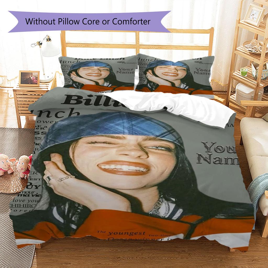 Billie Eilish Custom Name Pattern Bedding,Quilt Set Quilt Cover Pillowcase Home Birthday Gift(1 * Duvet Cover + 2 * Pillowcase, Without Core)