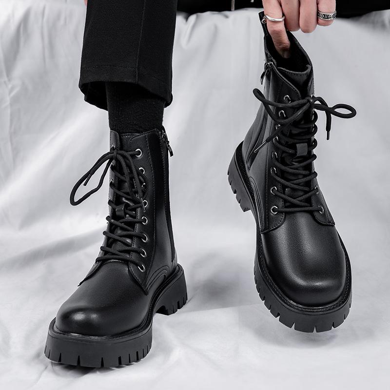 Martin boots men's autumn and winter eight-hole zipper British style long tube breathable high-top leather shoes tooling locomotive boots