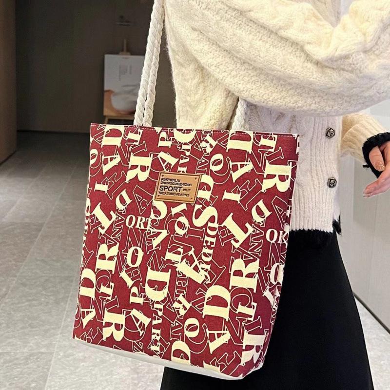 

Холщовая сумка-тоут большой вместимости: Простая, стильная сумка для поездок на работу для студенток с принтом в виде букв красный