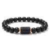 Black Matte Agate Beaded Bracelet with Zodiac Signs - Elastic Buddhist Couple Design