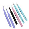 Stainless Steel ESD Multi-colored Tweezers Set, 6 Non-magnetic Precision Tweezers with Straight, Elbow, Flat and Pointed Tips
