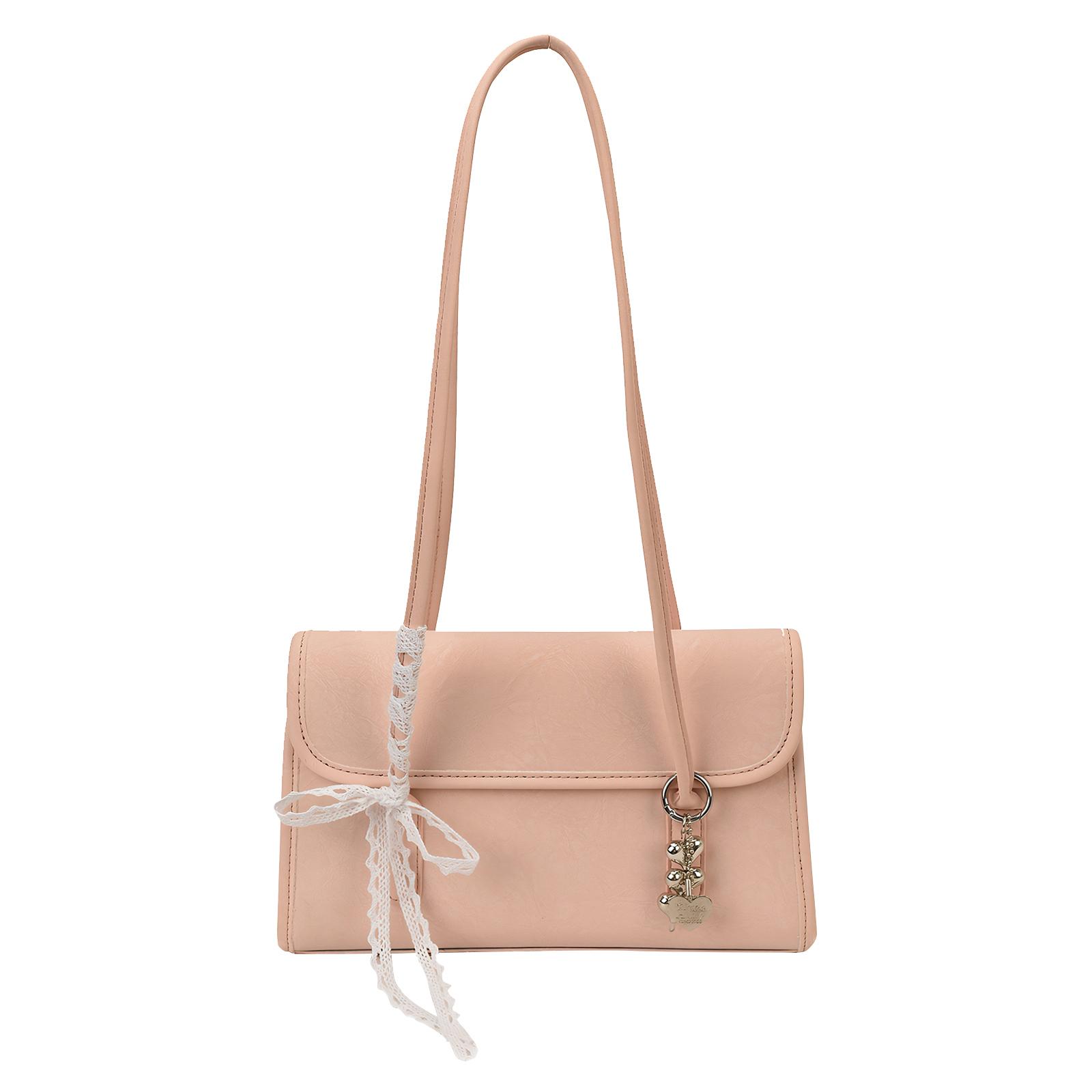 

PU Leather Exquisite Shoulder Bag Large Capacity Casual Armpit Bag Solid Color Retro Underarm Bag Female Accessory Bag розовый