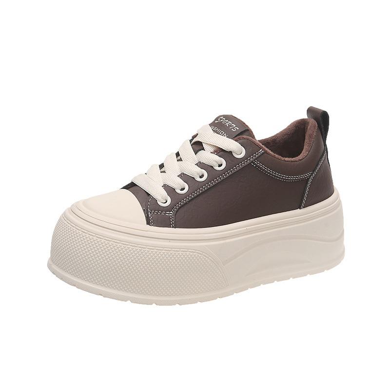 Leather board shoes women's thick-soled heightening little white shoes new autumn and winter velvet two cotton shoes casual sports shoes