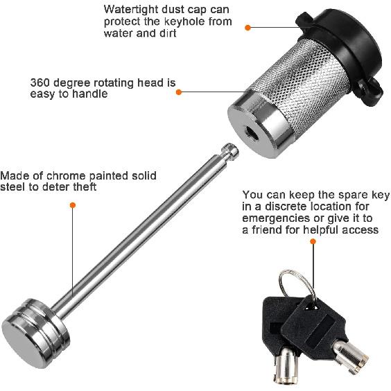Trailer Coupler Lock 1/4'' Dia, 3-3/8'' Span Trailer Tongue Lock Fits Latch-T