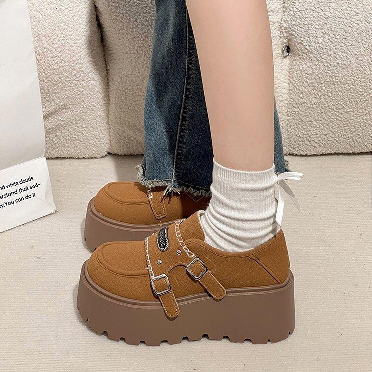 

[Youshilai] Модные лоферы на платформе женские 2025 весна новая ретро темперамент повседневные универсальные маленькие кожаные туфли 40 верблюд