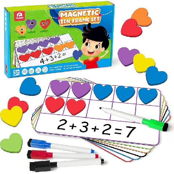 Coogam Magnetic Ten-Frame Set, Math Manipulative EVA Number Counting Games, Montessori Educational Toy Gift for Kindergarten Classroom Kids 3 4 5 love shape