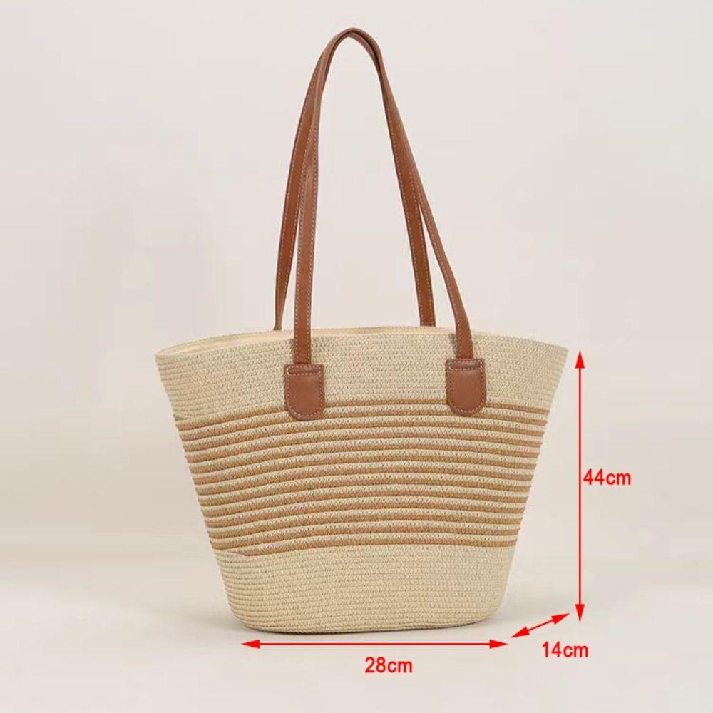 Fashion Straw Woven Tote Bag Square Stripe Woven Shoulder Bag Underarm Bag Large Capacity Vacation Beach Bag Women's Handbags