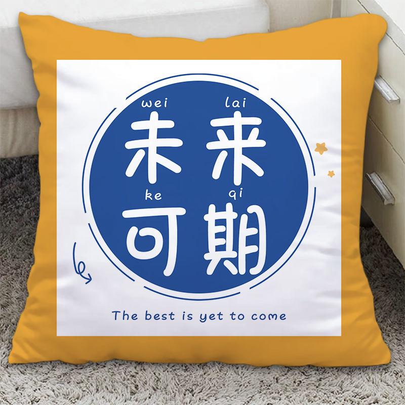 

New Rich New Pillow National Trend Text Pillow Room Bedroom Bedside Pillow Living Room Sofa Cushion Waist Cushion linen-45x45cm double-sided [without pillow core]