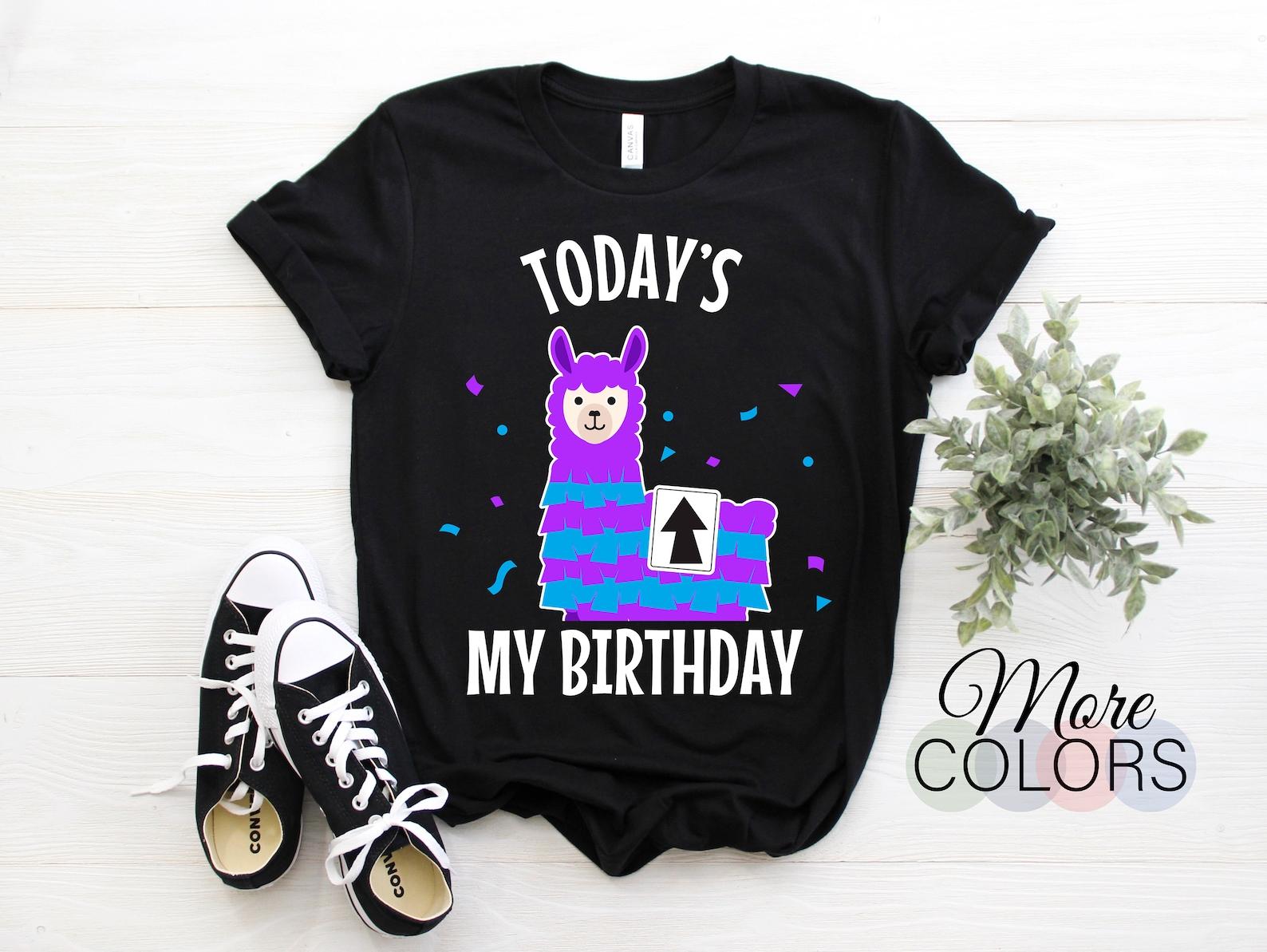 Cute Happy Birthday Llama T-Shirt Funny Bday Animal Party Tee T-Shirt, Today s My B-Day Shirt, Celebrating Family Present, Kids Boys Girls 100