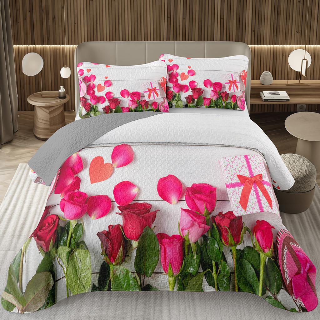 Purple Lavender Bedspread Set Botanical Floral Coverlet Twin Queen Garden Flower Quilted Bedding Set For Girls Women Bedroom