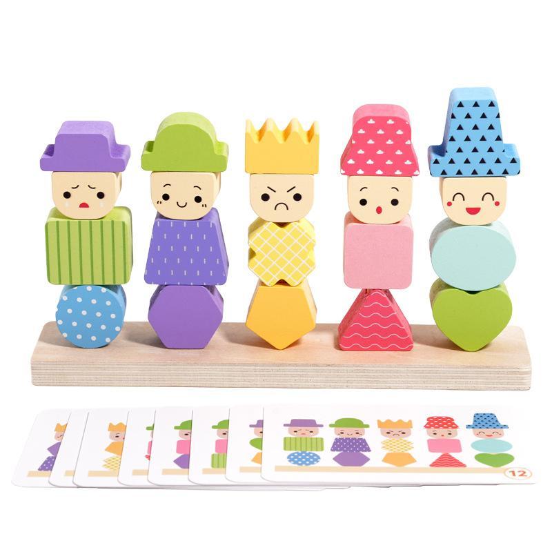 Color Sorting Toys Montessoris Wooden Early Learning Toys Fine Motor Skills Puppet Hat Face Match Creative Stacking Toys For Kid