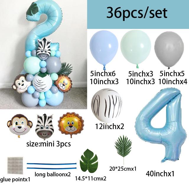 40 Inch Digital Zebra Forest Animal Balloon Set Digital Combination Column Balloon Children'S Birthday Arrangement