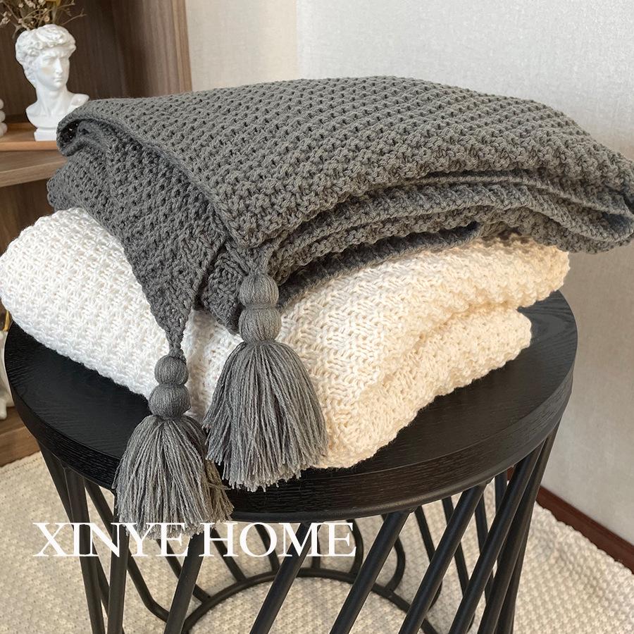 Nordic Style Tassel Wool Sofa Cover & Office Nap Blanket Shawl