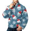 Men's Christmas Print Zip-Up Sweatshirt with Stand Collar, Plus Size Flannel Top for Fall Winter