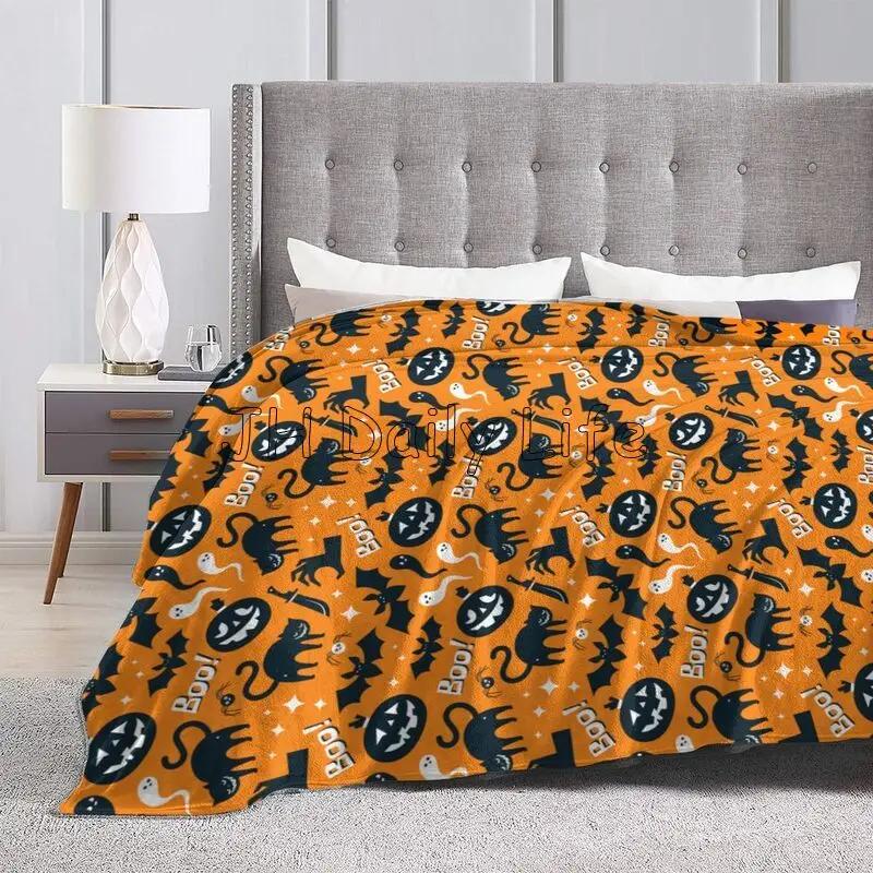 Halloween Pumpkim Boo Bats Blanket Flannel Fleece Blanket Cartoon Ghost Spooky Soft Warm Plush Throw Blankets for Bed Couch Sofa