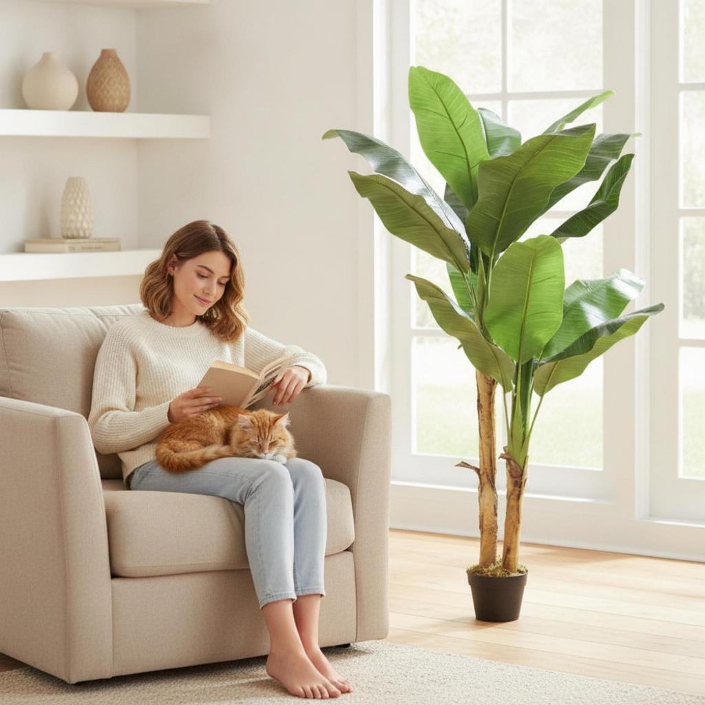 Fake Banana Tree with Pot Indoor Faux RealTouch Potted Plant for Living Room,