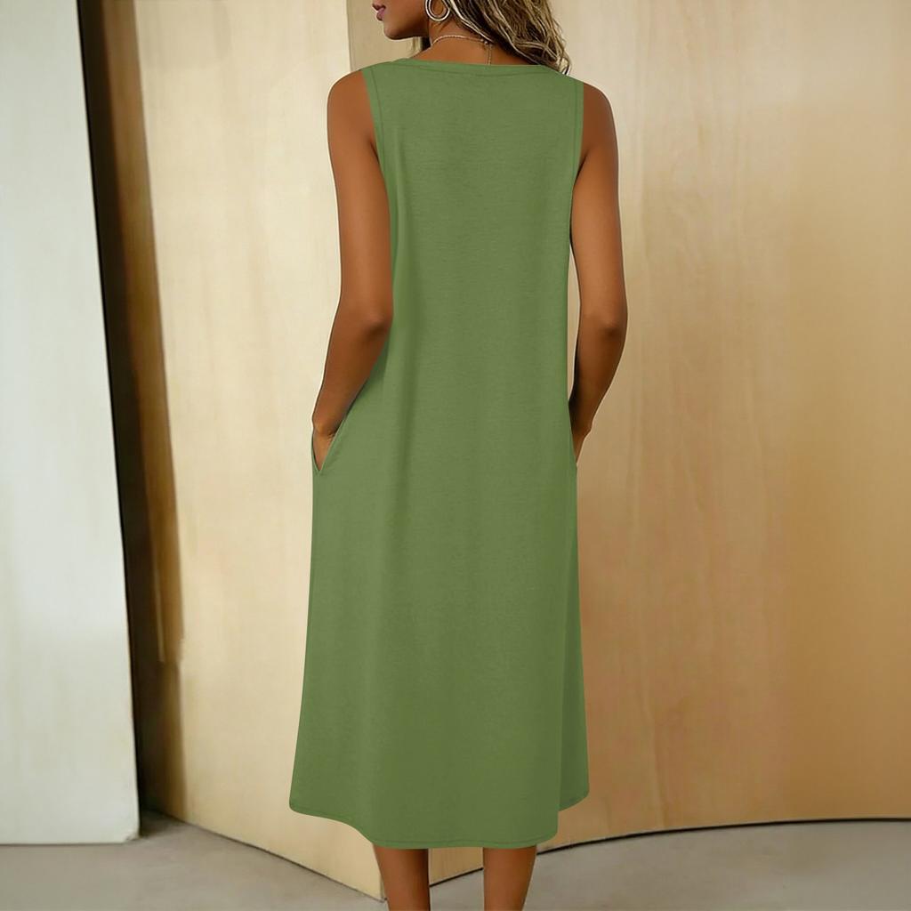 Women's Casual Sleeveless Button-down Mid-length Dress