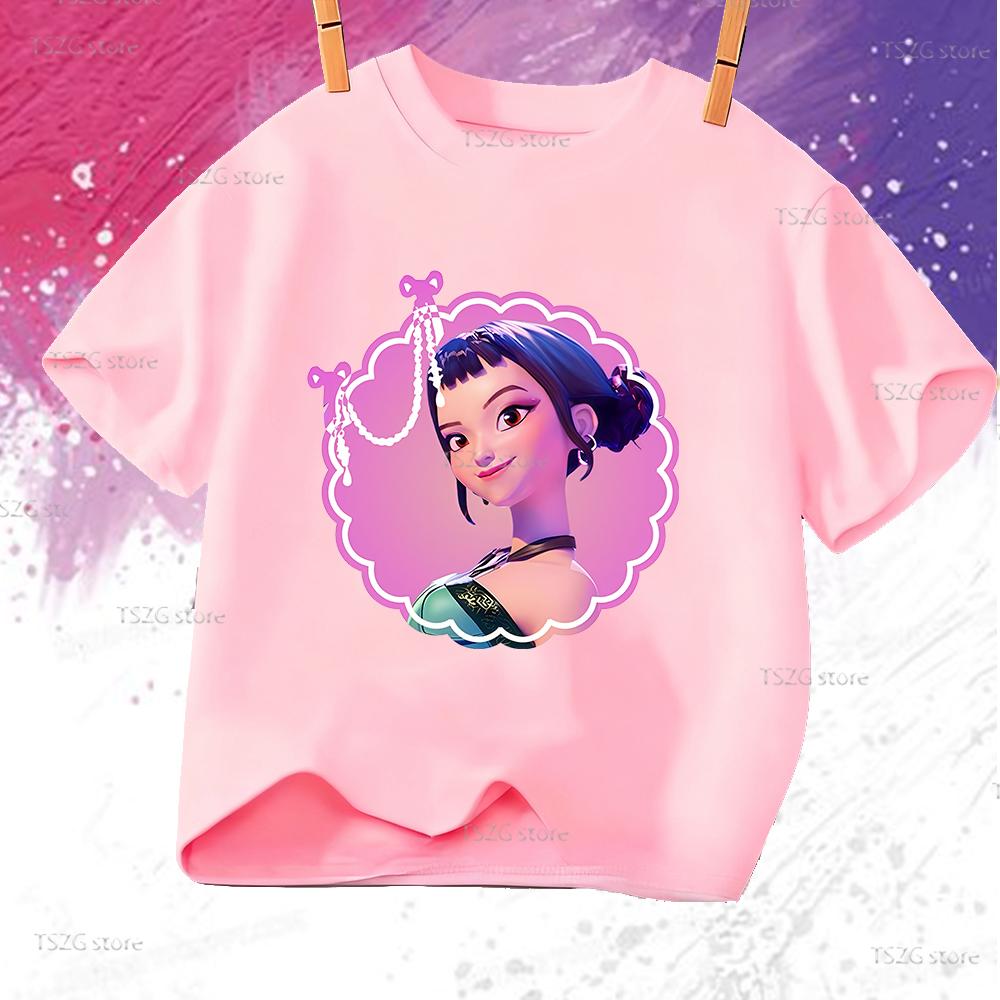 Camiseta Infantil Kpop Verão Caçadores de Demônios ZOEY Desenho Animado Menina Menino Camiseta Quente Estampa de Filme Fofa Baby Tee Roupa de Fã